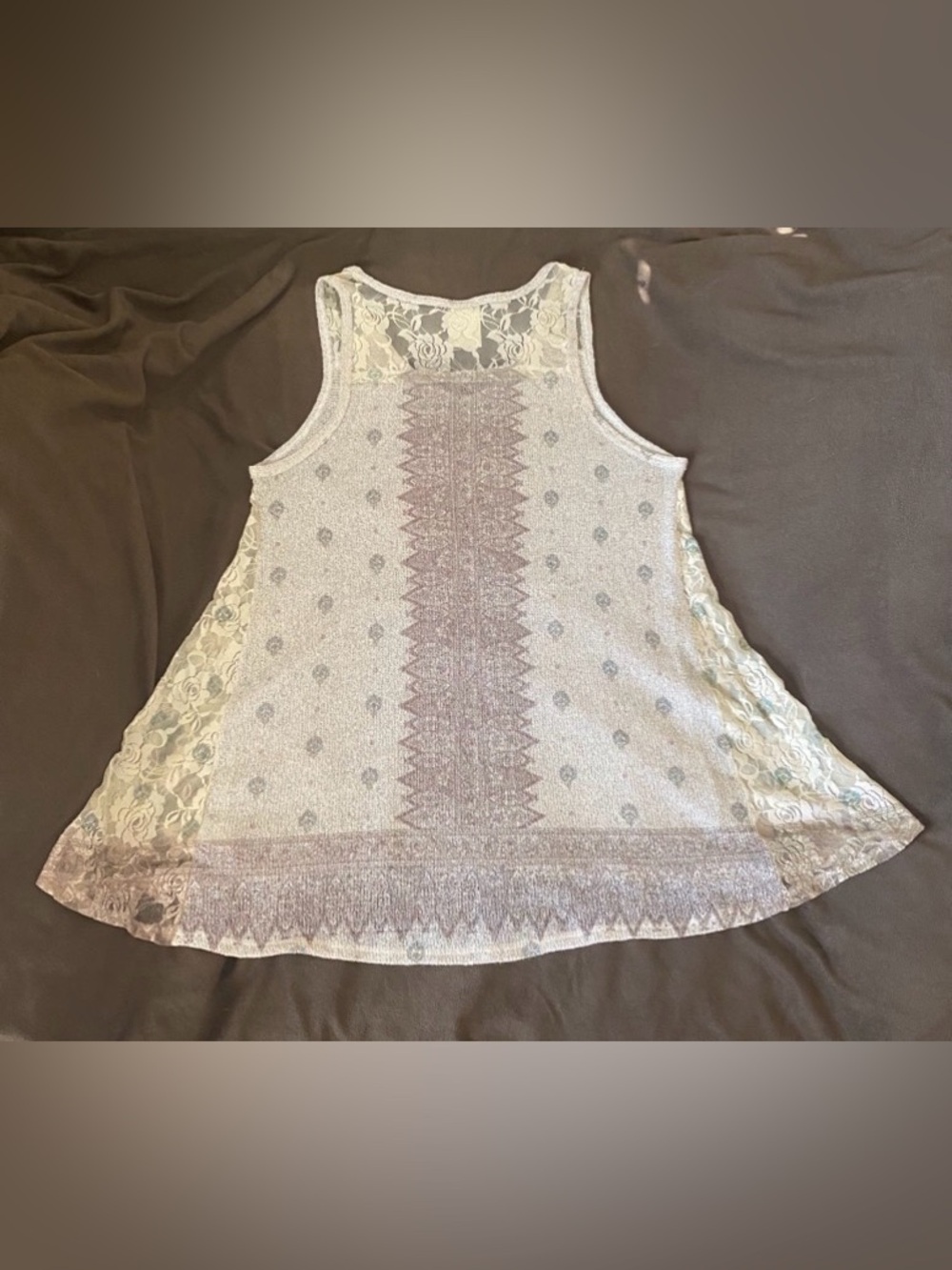 Vocal Rhinestone Lace Boho Tunic Tank Top Hi Low Made USA M - Picture 7 of 10